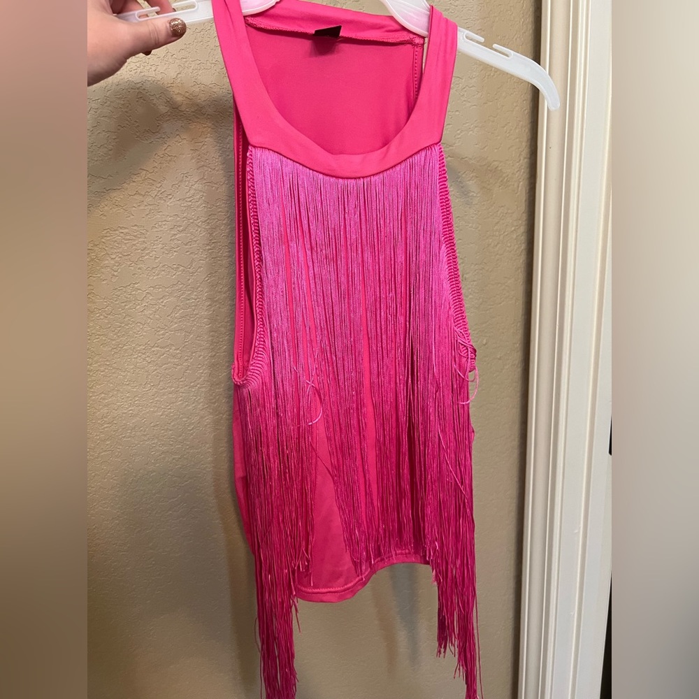 Hot Pink Tank Top with Fringe